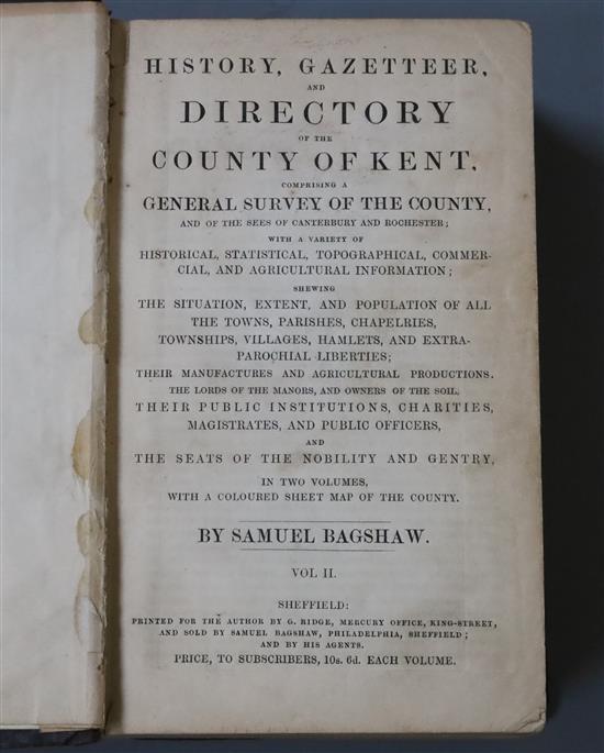 Bagshaw, Samuel - History, Gazetteer, and Directory of the County of Kent, 2 vols, 8vo, cloth, cover to Vol I